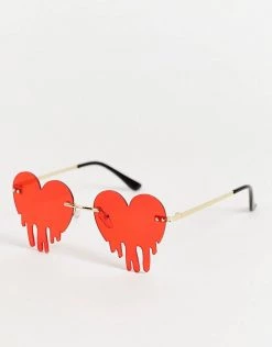 Discount 😀 Public Desire Melting Heart 👓 Sunglasses In Red For Women 🤩