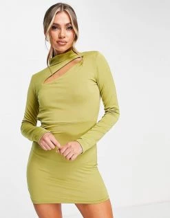 Hot Sale 😀 Public Desire Double Layered Slinky Backless Mini 👗 Dress In Palm Green For Women 👏