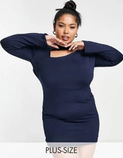 Deals 🤩 Public Desire Curve Double Layered Slinky Back Detail Mini 👗 Dress In Navy For Women ✔️