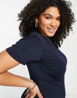 Coupon 🤩 Public Desire Curve Double Layered Slinky Short Sleeve Mini 👗 Dress In Navy For Women 🎁 -Outlet Women's Public Desire Store unnamed file 1032