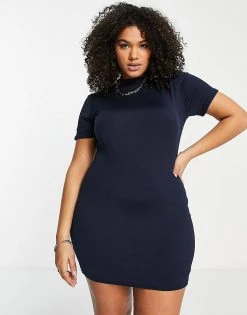 Coupon 🤩 Public Desire Curve Double Layered Slinky Short Sleeve Mini 👗 Dress In Navy For Women 🎁 -Outlet Women's Public Desire Store unnamed file 1033