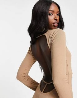 Buy 🎁 Public Desire Double Layered Slinky Back Detail Thong Detail Mini 👗 Dress In Chestnut For Women 🔔 -Outlet Women's Public Desire Store unnamed file 1052