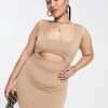 Best reviews of 🎁 Public Desire Curve Double Layered Slinky Cut Out Mini 👗 Dress In Beige For Women Chestnut 🔥