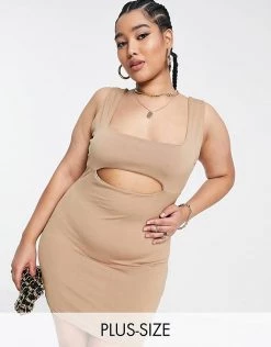 Best reviews of 🎁 Public Desire Curve Double Layered Slinky Cut Out Mini 👗 Dress In Beige For Women Chestnut 🔥