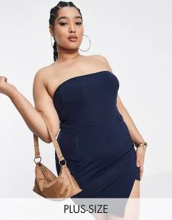 Buy ⭐ Public Desire Curve Double Layered Slinky Thigh Split Mini 👗 Dress In Navy For Women 😉 -Outlet Women's Public Desire Store unnamed file 1079