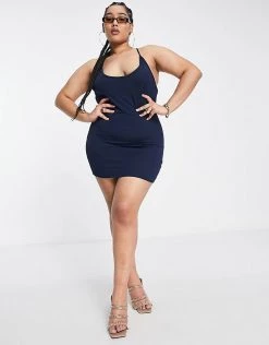 Flash Sale 😀 Public Desire Curve Double Layered Slinky Racer Back Mini 👗 Dress In Navy For Women 💯 -Outlet Women's Public Desire Store unnamed file 1093