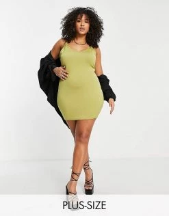 Wholesale 🧨 Public Desire Curve Double Layered Slinky Low Back Mini 👗 Dress In Palm Green For Women 👍