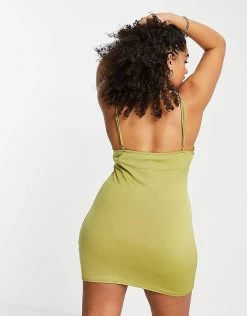 Wholesale 🧨 Public Desire Curve Double Layered Slinky Low Back Mini 👗 Dress In Palm Green For Women 👍 -Outlet Women's Public Desire Store unnamed file 1107