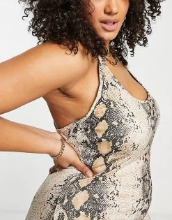 Best Sale 🔥 Public Desire Curve Double Layered Slinky Cross Back Mini 👗 Dress In Snake For Women 👍 -Outlet Women's Public Desire Store unnamed file 1112