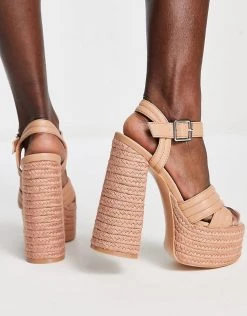 Discount 🧨 Public Desire Heart Stops Platform Heel 🩴 Sandals In Beige Pu For Women 😍 -Outlet Women's Public Desire Store unnamed file 1132