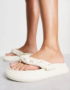 Budget 🤩 Public Desire Braidy Knot Upper Flat 🩴 Sandals In Ecru Pu For Women 🧨 -Outlet Women's Public Desire Store unnamed file 1137