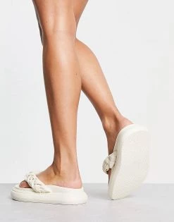 Budget 🤩 Public Desire Braidy Knot Upper Flat 🩴 Sandals In Ecru Pu For Women 🧨 -Outlet Women's Public Desire Store unnamed file 1138