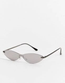 New 👏 Public Desire Y2k Cat Eye 👓 Sunglasses In Metallic Silver For Women ⭐