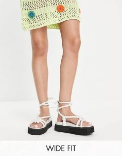 Cheapest 😍 Public Desire Wide Fit Tura Knot Upper Flat 🩴 Sandals In Taupe For Women 😍