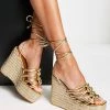 Coupon ❤️ Public Desire Chakra Espadrille Wedge Heeled 🩴 Sandals In Gold For Women 😉 -Outlet Women's Public Desire Store unnamed file 1155