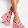 Wholesale 🎁 Public Desire Chakra Espadrille Wedge Heeled 🩴 Sandals In Pink For Women 🛒