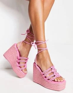 Wholesale 🎁 Public Desire Chakra Espadrille Wedge Heeled 🩴 Sandals In Pink For Women 🛒