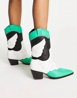 Coupon 🧨 Public Desire Wide Fit Howdy Western 🥾 Boots In Green Mix For Women 😍 -Outlet Women's Public Desire Store unnamed file 1177