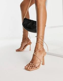 Hot Sale 🛒 Public Desire Kian Heel 🩴 Sandals In Beige For Women Beige Pu 😉