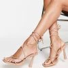 Hot Sale 😉 Public Desire Wide Fit Kian Heel 🩴 Sandals In Beige For Women Beige Pu ✔️