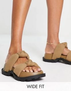 Brand new ⌛ Public Desire Wide Fit Kiwi Padded Knot Chunky 🩴 Sandals In Mocca For Women 😍