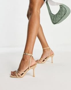 New ✔️ Public Desire Mademoiselle Woven Footbed Heel 🩴 Sandals In Beige For Women Nude ✨ -Outlet Women's Public Desire Store unnamed file 1222