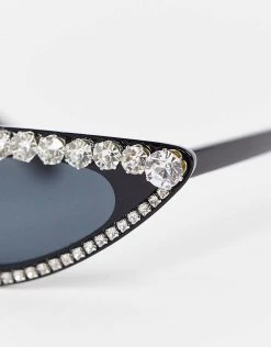 Best Pirce 🥰 Public Desire Rhinestone Mini Cat Eye 👓 Sunglasses In Black For Women 🧨 -Outlet Women's Public Desire Store unnamed file 123