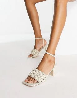 Wholesale 🔥 Public Desire Got This Block Heeled 🩴 Sandals With Woven Detail In Natural For Women 🎁