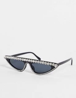 Best Pirce 🥰 Public Desire Rhinestone Mini Cat Eye 👓 Sunglasses In Black For Women 🧨 -Outlet Women's Public Desire Store unnamed file 124