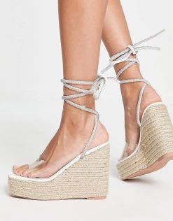 Coupon 😀 Public Desire Sunbeam Espadrille Wedge Heeled 🩴 Sandals With Diamante Ankle Tie In White For Women 🌟 -Outlet Women's Public Desire Store unnamed file 1242