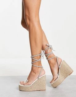 Discount 🎁 Public Desire Wide Fit Sunbeam Espadrille Heeled 🩴 Sandals With Ankle Tie In White For Women 🔥 -Outlet Women's Public Desire Store unnamed file 1248