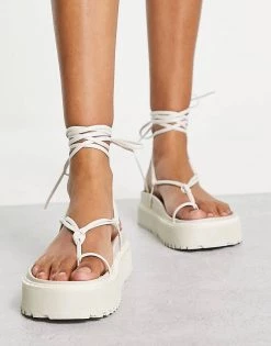 Buy 👍 Public Desire Bebe Flatform 🩴 Sandals With Ankle Tie In White For Women 🛒 -Outlet Women's Public Desire Store unnamed file 1252