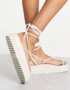 Buy 👍 Public Desire Bebe Flatform 🩴 Sandals With Ankle Tie In White For Women 🛒 -Outlet Women's Public Desire Store unnamed file 1253