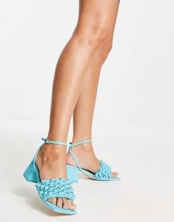 Best Sale 👍 Public Desire Wide Fit Got This Block Heeled 🩴 Sandals With Woven Detail In Blue For Women Aqua Blue 🤩 -Outlet Women's Public Desire Store unnamed file 1257