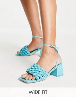 Best Sale 👍 Public Desire Wide Fit Got This Block Heeled 🩴 Sandals With Woven Detail In Blue For Women Aqua Blue 🤩 -Outlet Women's Public Desire Store unnamed file 1259