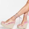Deals 😍 Public Desire Sunbeam Espadrille Wedge Heeled 🩴 Sandals With Diamante Ankle Tie In Pink For Women ✨ -Outlet Women's Public Desire Store unnamed file 1275