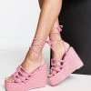 Best Pirce 🔥 Public Desire Wide Fit Chakra Espadrille Wedge Heeled 🩴 Sandals In Pink For Women 🔥