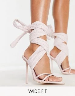 Top 10 🤩 Public Desire Wide Fit Brunchin Wrap Ankle Heel 🩴 Sandals In Pink For Women Pastel Pink 🔔 -Outlet Women's Public Desire Store unnamed file 1294
