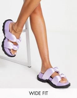 Promo ๐คฉ Public Desire Wide Fit Kiwi Padded Knot Chunky ๐ฉด Sandals In Lilac For Women ๐