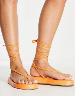 Best Pirce ⭐ Public Desire Beachbabe Flatform 🩴 Sandals In Neon Orange For Women 🧨