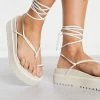Deals 😀 Public Desire Wide Fit Bebe Flatform 🩴 Sandals With Ankle Tie In White For Women 🥰 -Outlet Women's Public Desire Store unnamed file 1310