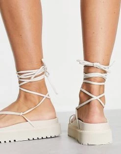 Deals 😀 Public Desire Wide Fit Bebe Flatform 🩴 Sandals With Ankle Tie In White For Women 🥰 -Outlet Women's Public Desire Store unnamed file 1313
