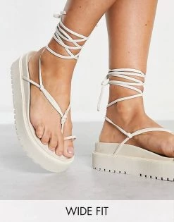 Deals 😀 Public Desire Wide Fit Bebe Flatform 🩴 Sandals With Ankle Tie In White For Women 🥰 -Outlet Women's Public Desire Store unnamed file 1314