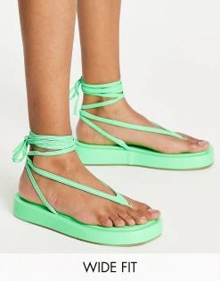 Best reviews of ❤️ Public Desire Wide Fit Beachbabe Flatform 🩴 Sandals In Neon Green For Women 🎁