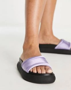 Cheap ⭐ Public Desire Woke Flatform Slides In Lilac Satin For Women ❤️ -Outlet Women's Public Desire Store unnamed file 1344