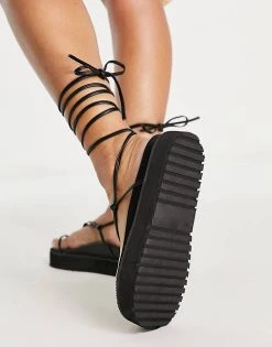 Top 10 🧨 Public Desire Wide Fit Bebe Flatform 🩴 Sandals With Ankle Tie In Black For Women 👍 -Outlet Women's Public Desire Store unnamed file 1347