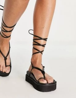 Top 10 🧨 Public Desire Wide Fit Bebe Flatform 🩴 Sandals With Ankle Tie In Black For Women 👍 -Outlet Women's Public Desire Store unnamed file 1348
