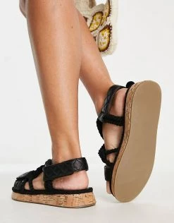 New 🥰 Public Desire Wide Fit Miami Quilted Rope Flatform 🩴 Sandals In Black For Women 🧨 -Outlet Women's Public Desire Store unnamed file 1351
