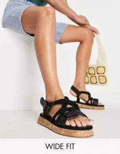 New 🥰 Public Desire Wide Fit Miami Quilted Rope Flatform 🩴 Sandals In Black For Women 🧨 -Outlet Women's Public Desire Store unnamed file 1354