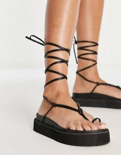 New 💯 Public Desire Bebe Flatform 🩴 Sandals With Ankle Tie In Black For Women ✨ -Outlet Women's Public Desire Store unnamed file 1377